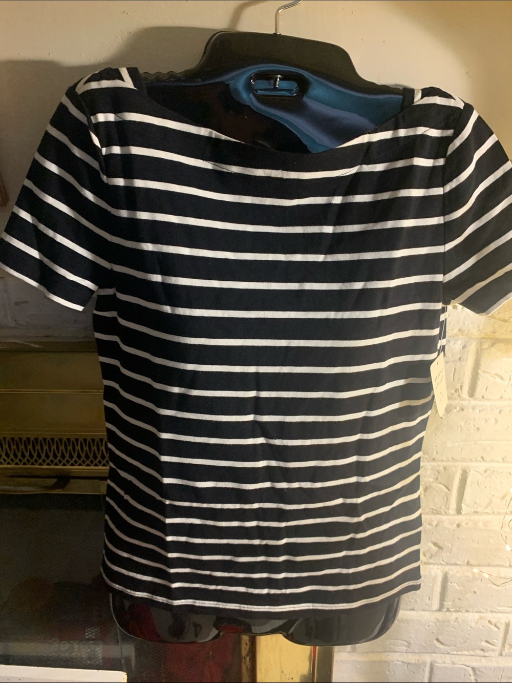 Womens Black & White Striped Short-Sleeve Shirt